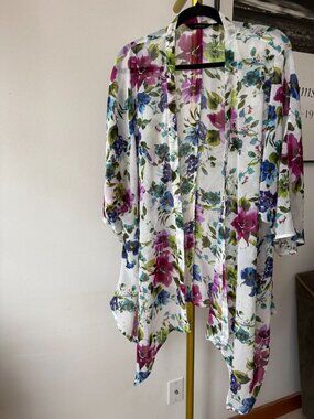 Paradigma Floral Kimono Womens XL Sheer Duster Open Front Boho Lightweight 1025